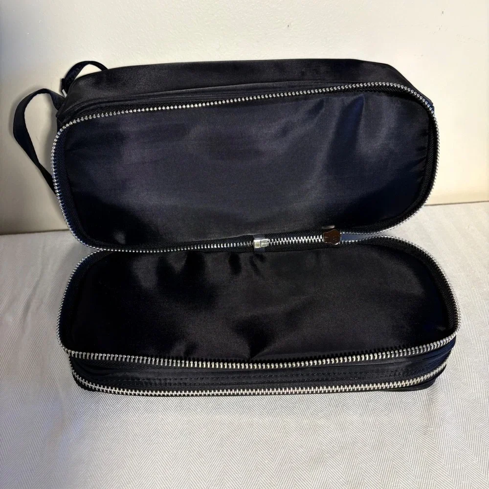 TONI&GUY Black Double Zip Hair Cady Toiletry Bag Cosmetic Travel Pouch Organizer